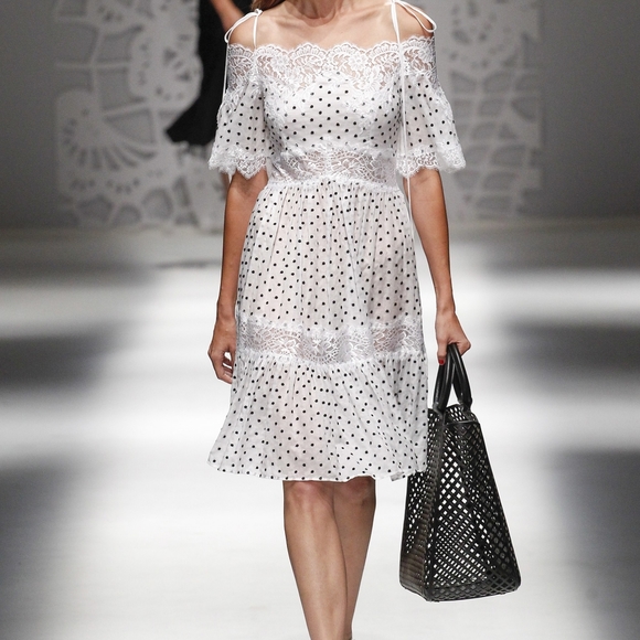 Blumarine Embroidered Polka Dot Lace Quarter Sleeves Cotton Fit Flare Dress 42 6 - Picture 7 of 12